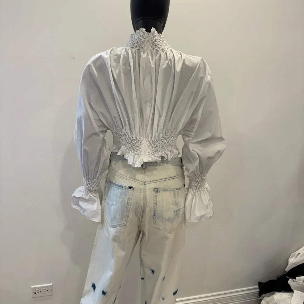 Kenzo Paris Smocked High Neck Blouse FR 38 | Dramatic Sleeve | Wrn Once - Picture 5 of 15